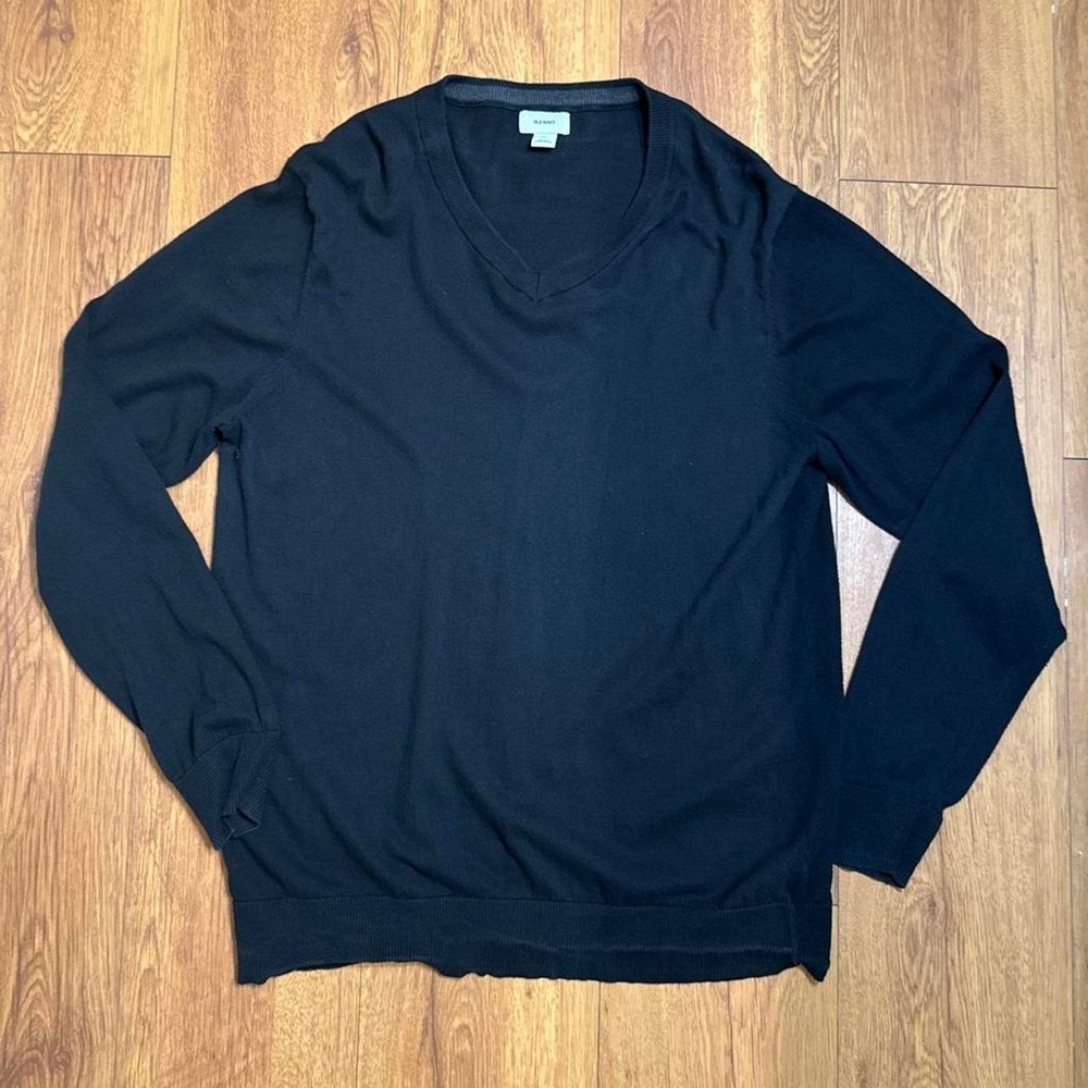 Old Navy Mens XL Black Long Sleeve V-Neck Relaxed Fit Knit Sweater Basic